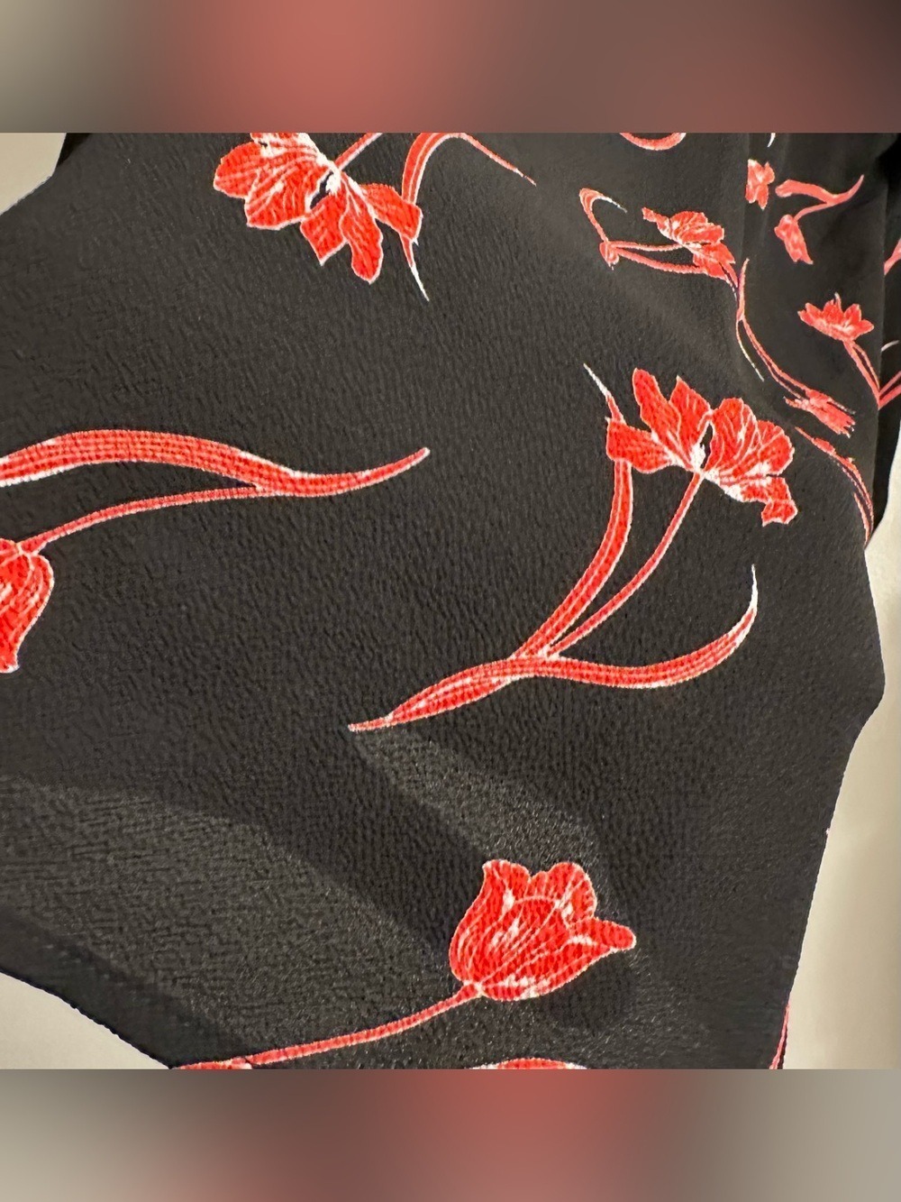Chaus Floral V-Neck Tab Sleeve Blouse in Black with Red Print - Picture 8 of 11